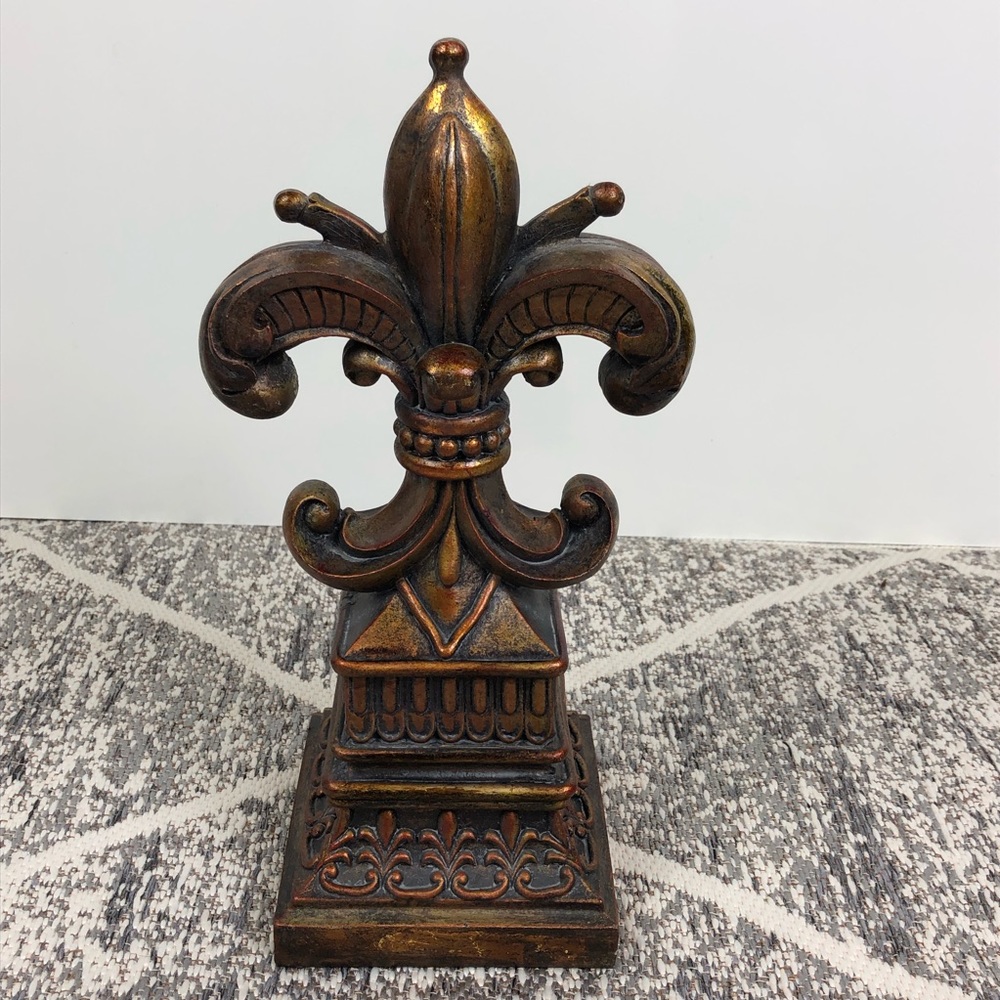 Fleur De Lis Brushed Brass Table Top, Shelf Décor